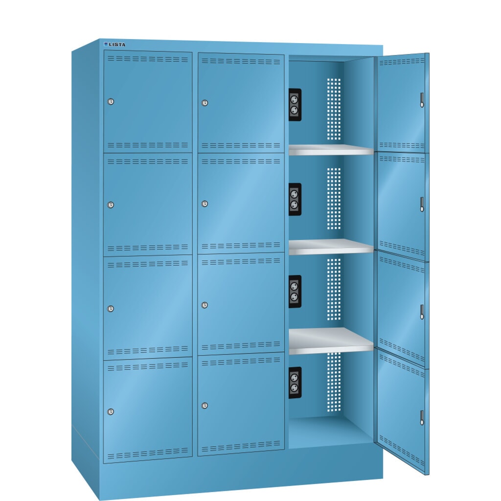 Produktabbildung: LISTA Akku-Ladeschrank, (BxTxH) 1205x585x1790mm, 3x4 Fächer, 2 Module pro Fach, lichtblau