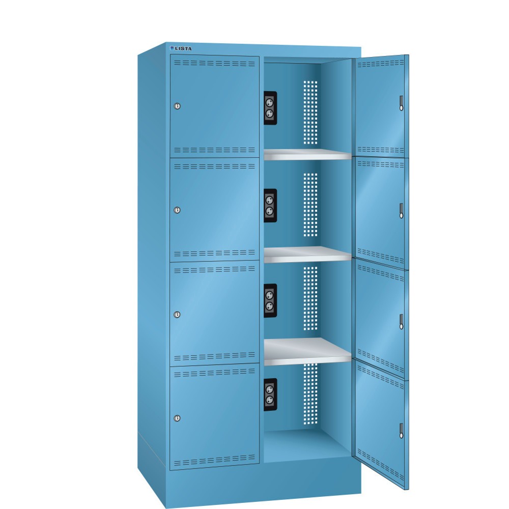 Produktabbildung: LISTA Akku-Ladeschrank, (BxTxH) 810x585x1790mm, 2x4 Fächer, 1 Modul pro Fach, lichtblau