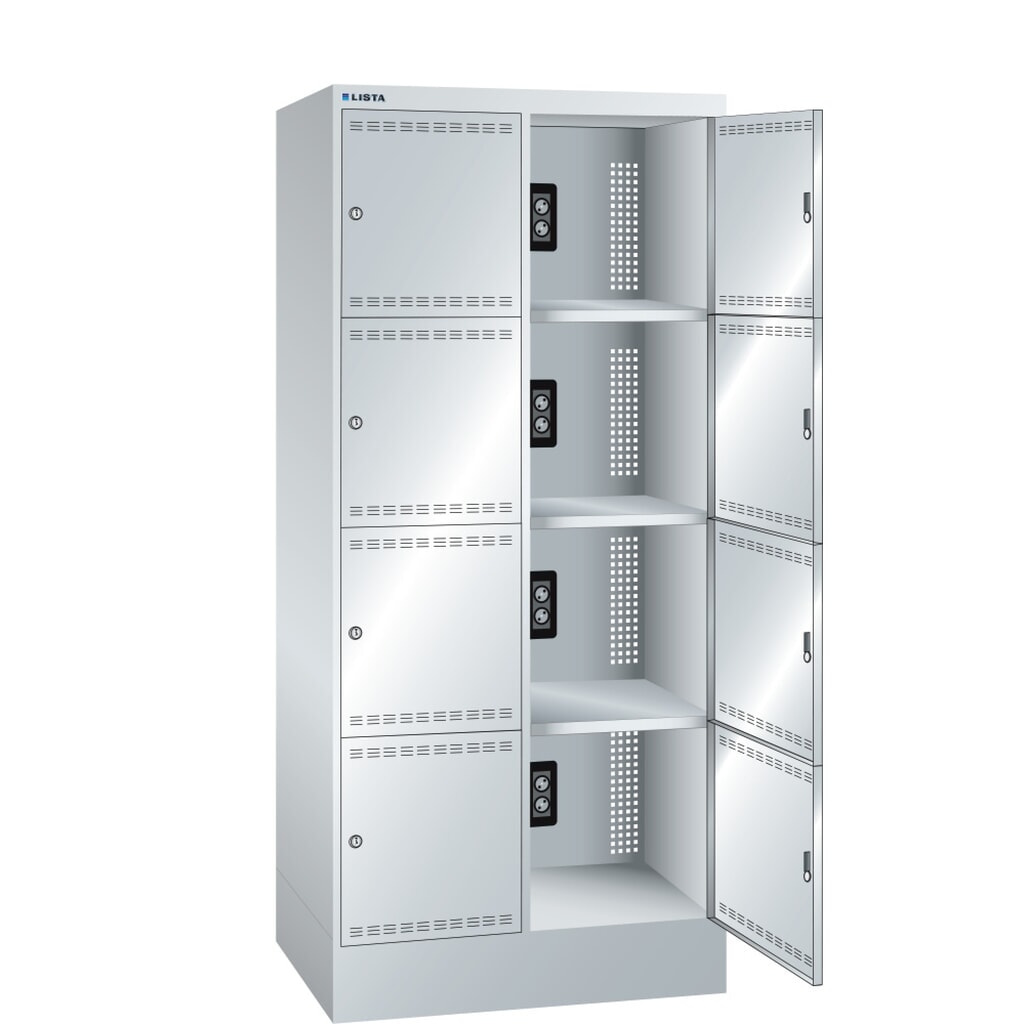 Produktabbildung: LISTA Akku-Ladeschrank, (BxTxH) 810x585x1790mm, 2x4 Fächer, 2 Module pro Fach, lichtgrau