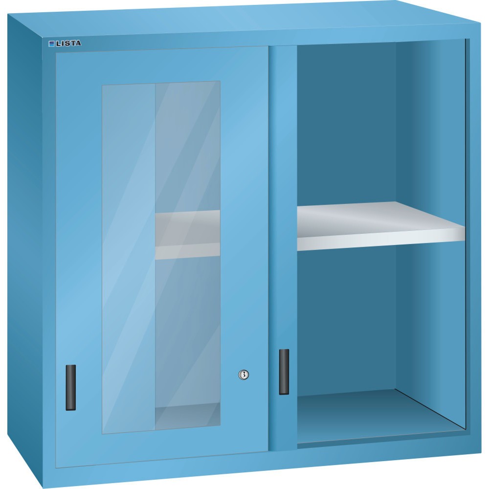 Produktabbildung: LISTA Aufsatzschrank mit Schiebetüren 54x27E, (BxTxH) 1023x572x1000mm, Sichtfenster, lichtblau