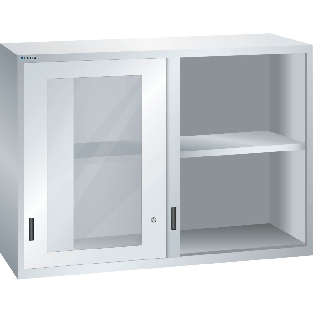 Produktabbildung: LISTA Aufsatzschrank mit Schiebetüren 78x27E, (BxTxH) 1431x572x1000mm, Sichtfenster, lichtgrau