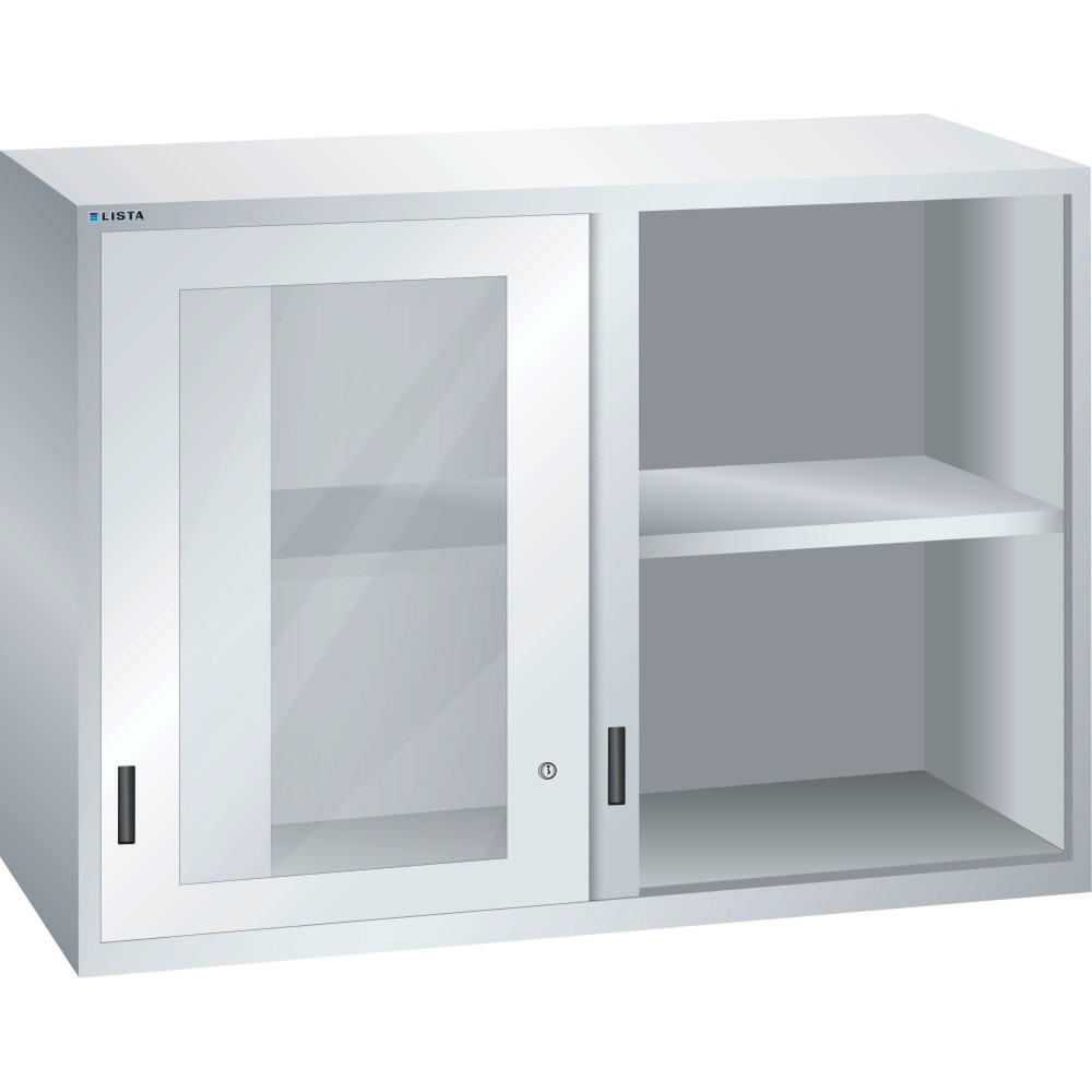 Produktabbildung: LISTA Aufsatzschrank mit Schiebetüren 78x36E, (BxTxH) 1431x725x1000mm, Sichtfenster, lichtgrau