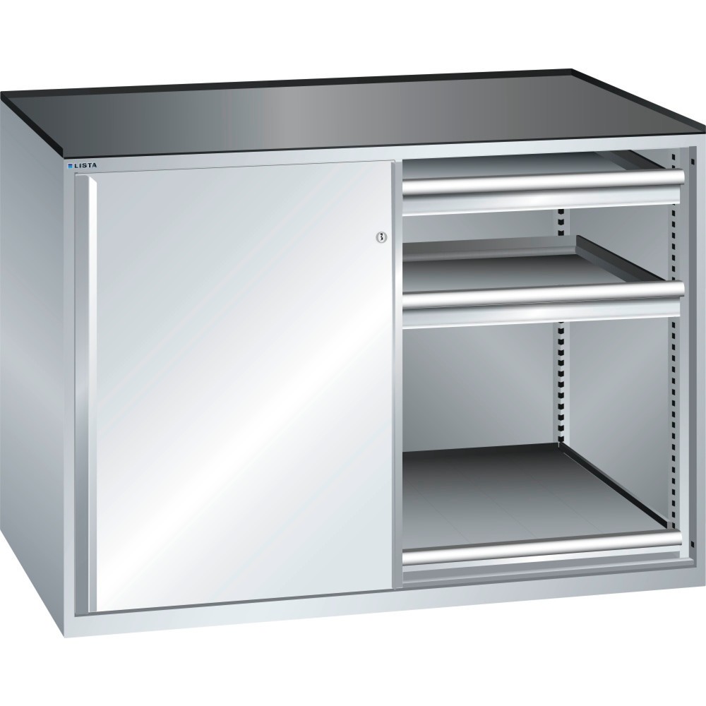 Produktabbildung: LISTA Beistellschrank 2x36x36E, (BxTxH) 1430x753x1020mm, 2 Auszugböden, 4 Schubladen, lichtgrau
