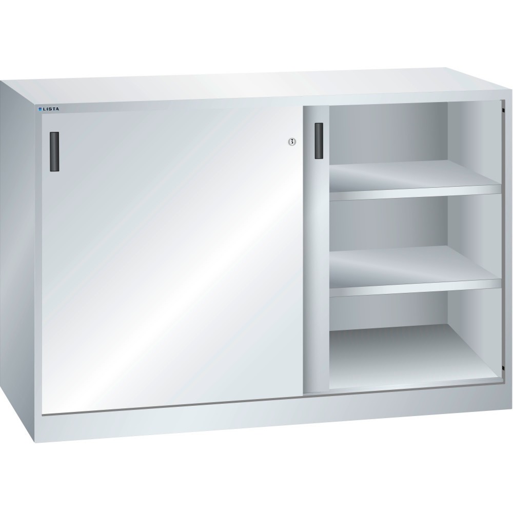 Produktabbildung: LISTA Schiebetürschrank, (BxTxH) 1500x400x1000mm, 4 Verstellböden, lichtgrau