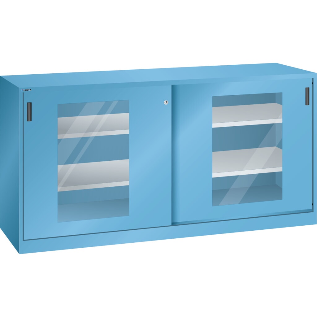 LISTA Beistellschrank mit Schiebetüren, (BxH) 2000x1000mm, 4 Verstellböden, Sichtfenster, Tiefe 400mm, lichtblau Produktabbildung: LISTA Beistellschrank mit Schiebetüren, (BxH) 2000x1000mm, 4 Verstellböden, Sichtfenster, Tiefe 400mm, lichtblau