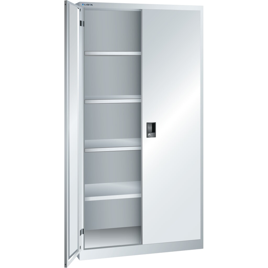 Produktabbildung: LISTA Flügeltürschrank, (BxTxH) 1000x500x1950mm, 4 Verstellböden, lichtgrau, KEY Lock