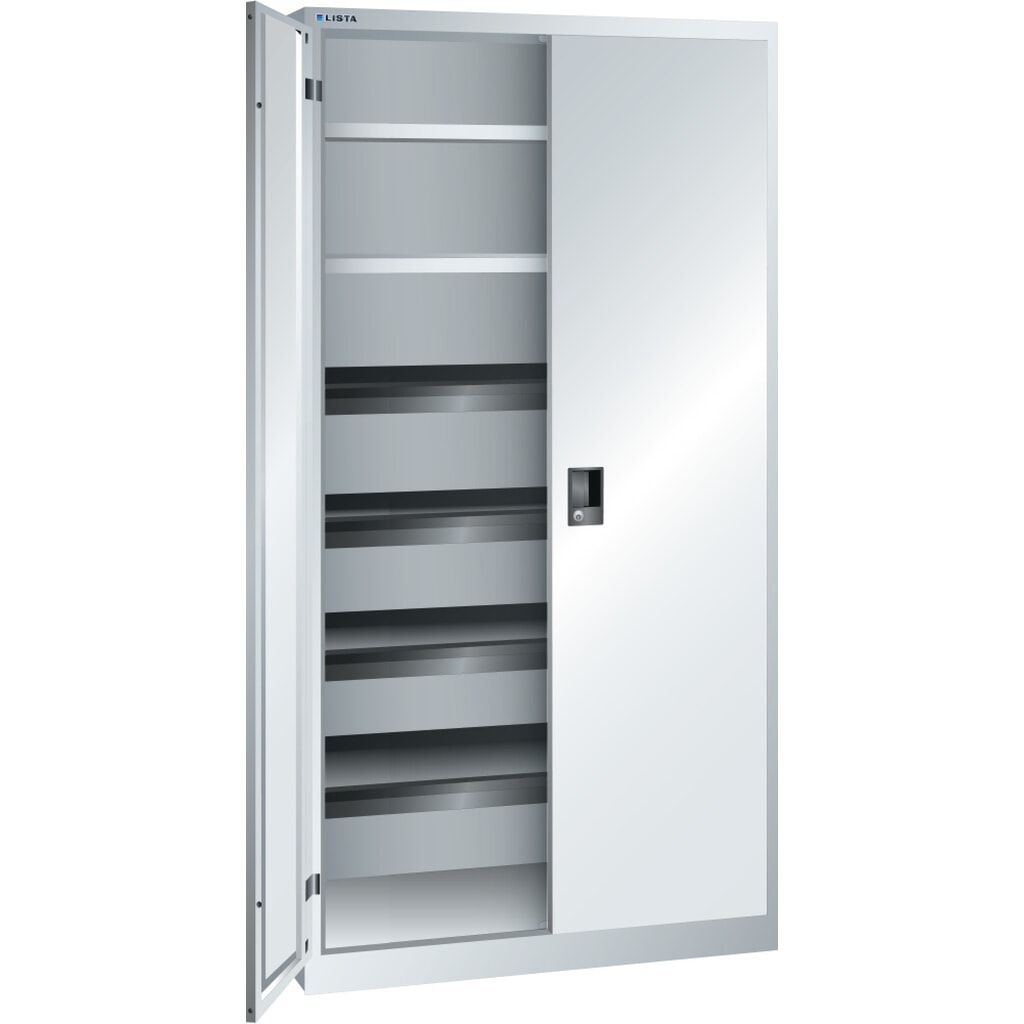 LISTA Flügeltürschrank, (BxTxH) 1000x580x1950mm, 4 Auszug-, 2 Verstellböden, lichtgrau, KEY Lock Produktabbildung: LISTA Flügeltürschrank, (BxTxH) 1000x580x1950mm, 4 Auszug-, 2 Verstellböden, lichtgrau, KEY Lock