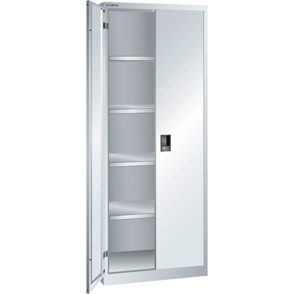 Produktabbildung: LISTA Flügeltürschrank, (BxTxH) 750x580x1950mm, 4 Verstellböden, lichtgrau, KEY Lock