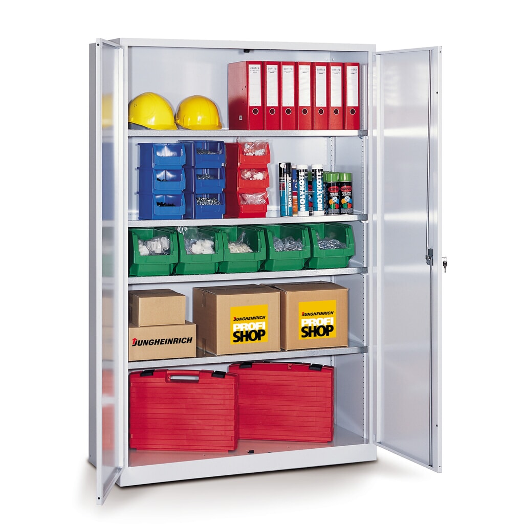 LISTA Flügeltürschrank mit 4 verzinkten Böden, HxBxT 1.950 x 1.250 x 400 mm, lichtgrau, rubinrot Produktabbildung: LISTA Flügeltürschrank mit 4 verzinkten Böden, HxBxT 1.950 x 1.250 x 400 mm, lichtgrau, rubinrot