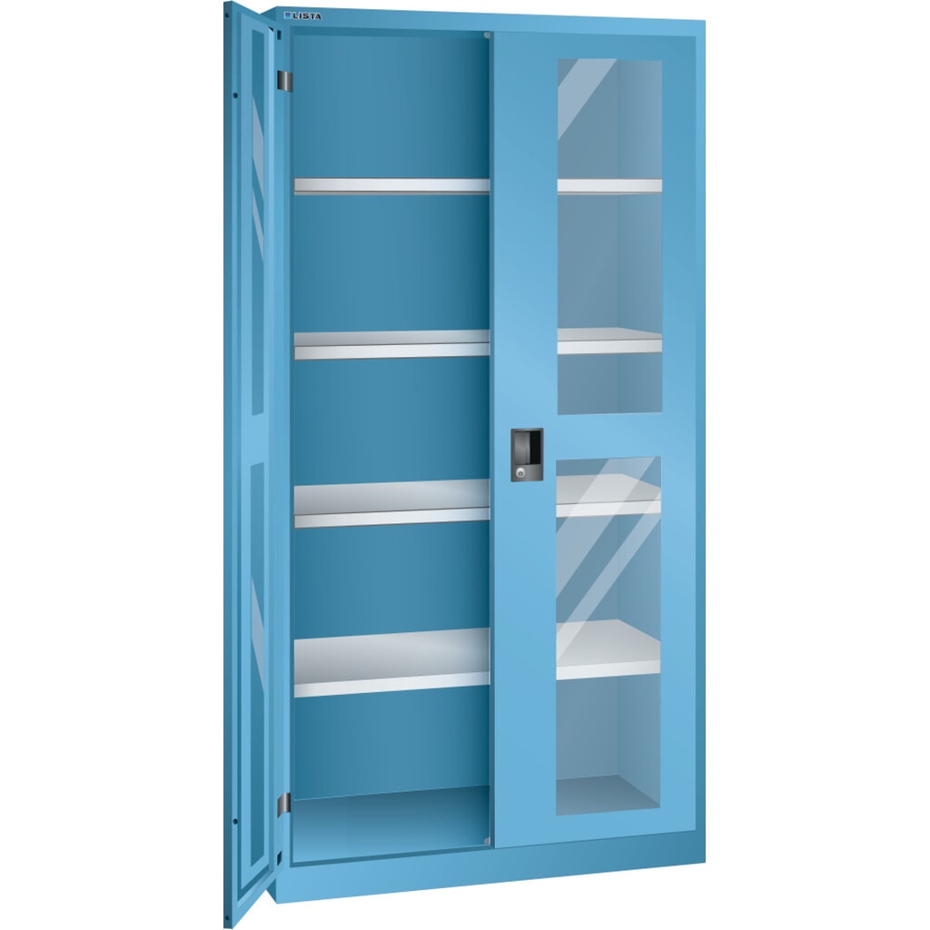 LISTA Flügeltürschrank mit Sichtfenster, (BxTxH) 1000x400x1950mm, 4 Verstellböden, lichtblau, KEY Lock Produktabbildung: LISTA Flügeltürschrank mit Sichtfenster, (BxTxH) 1000x400x1950mm, 4 Verstellböden, lichtblau, KEY Lock
