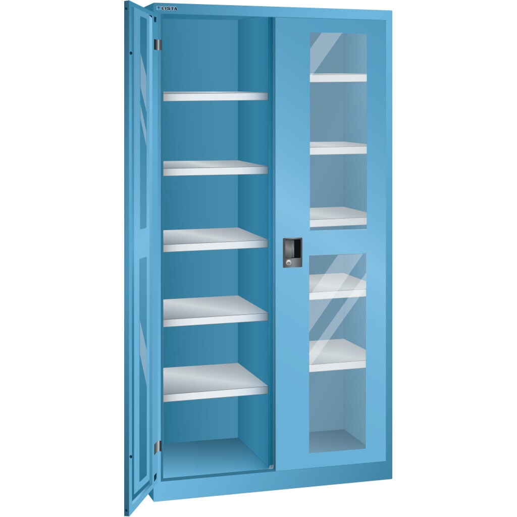 LISTA Flügeltürschrank mit Sichtfenster, (BxTxH) 1000x500x1950mm, 10 Verstellböden, lichtblau, KEY Lock Produktabbildung: LISTA Flügeltürschrank mit Sichtfenster, (BxTxH) 1000x500x1950mm, 10 Verstellböden, lichtblau, KEY Lock