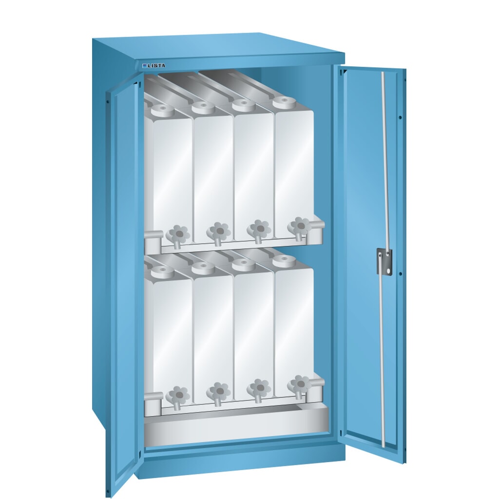 LISTA Chemikalienschrank, HxBxT 1.450 x 717 x 753 mm, 2 Kannenböden, lichtblau Produktabbildung: LISTA Chemikalienschrank, HxBxT 1.450 x 717 x 753 mm, 2 Kannenböden, lichtblau