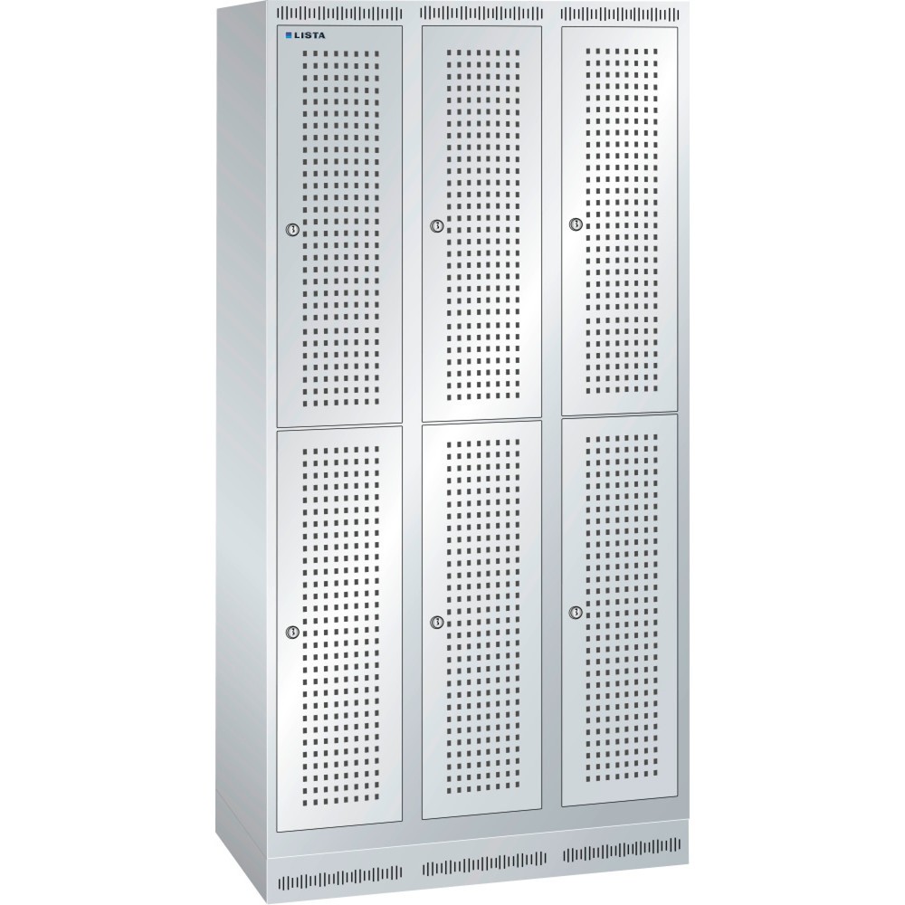 Produktabbildung: LISTA Garderobenschrank mit Lochfeld, (TxH) 500x1800mm, mit Sockel, 2-reihig, 3x2 Abteile, Zylinderschloss