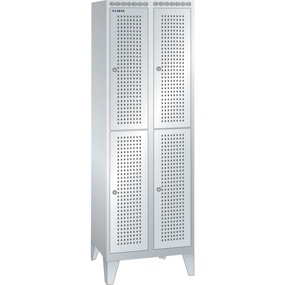 Produktabbildung: LISTA Garderobenschrank mit Lochfeld, (TxH) 500x1850mm, mit Füßen, 2-reihig, 2x2 Abteile, Zylinderschloss