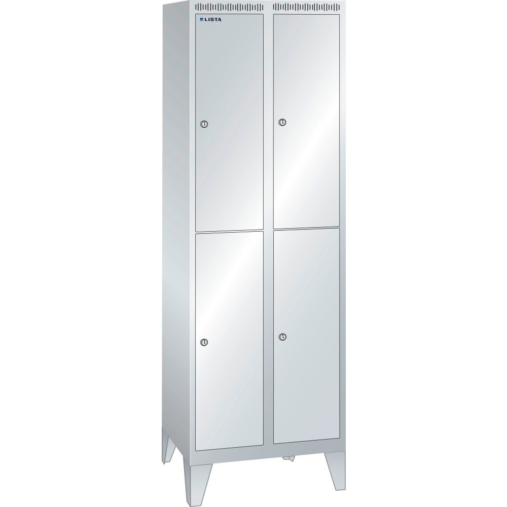 Produktabbildung: LISTA Garderobenschrank, (TxH) 500x1850mm, mit Füßen, 2-reihig, 2x2 Abteile, Zylinderschloss