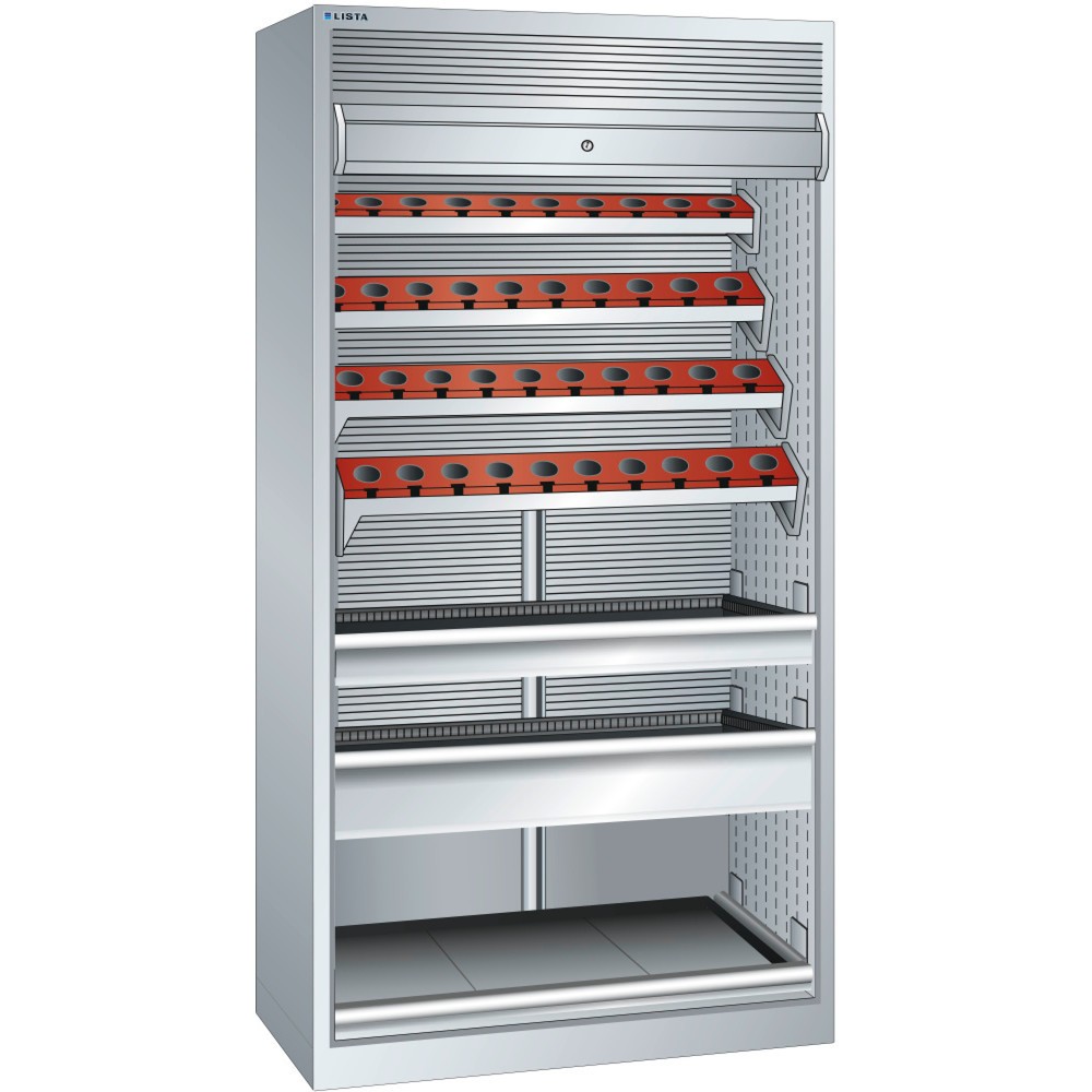 Produktabbildung: LISTA NC-Schrank 54x27E, (BxTxH) 1038x691x1950mm, HSK 63 A+C+E/80 B+D+F, 40 Halter, lichtgrau