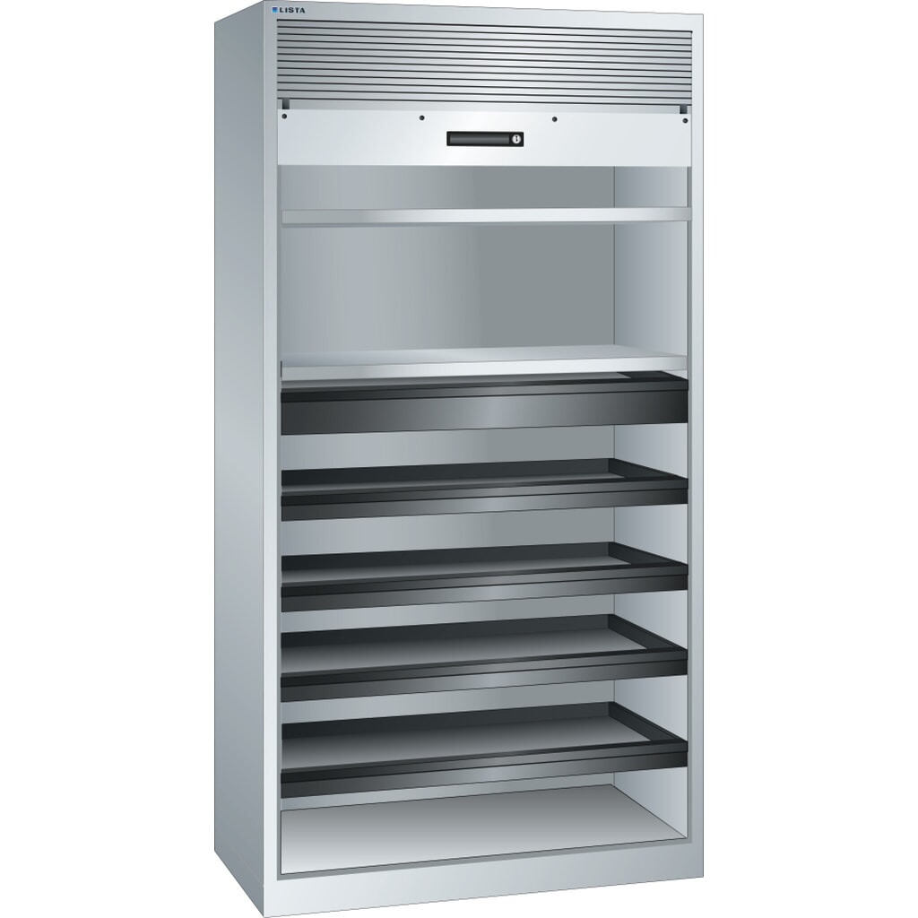 Produktabbildung: LISTA Rollladenschrank, (BxTxH) 1000x580x1950mm, 4 Auszug-, 2 Verstellböden, lichtgrau