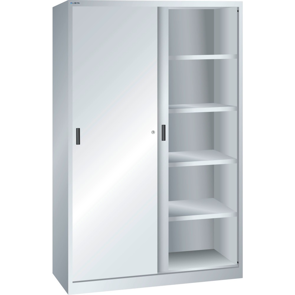 Produktabbildung: LISTA Schiebetürschrank, (BxTxH) 1000x580x1950mm, 4 Verstellböden, lichtgrau
