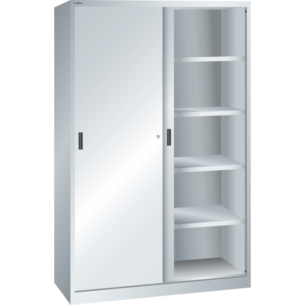 Produktabbildung: LISTA Schiebetürschrank, (BxTxH) 1000x580x1950mm, 4 Verstellböden, lichtgrau