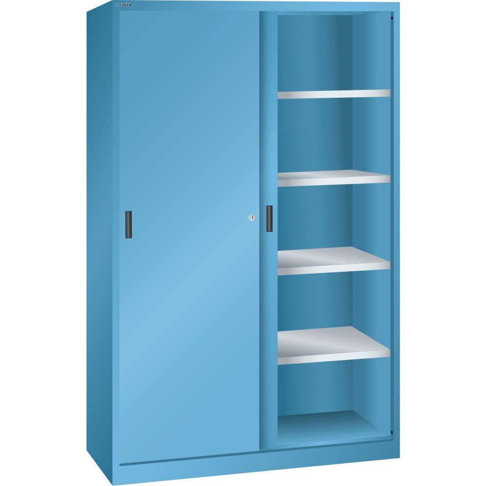 Produktabbildung: LISTA Schiebetürschrank, (BxH) 1000x1950mm, 4 Verstellböden, Tiefe 400mm, lichtblau