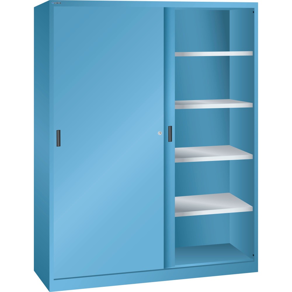 Produktabbildung: LISTA Schiebetürschrank, (BxTxH) 1500x400x1950mm, 8 Verstellböden, lichtblau