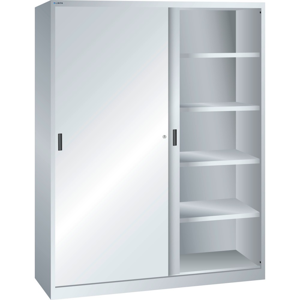 Produktabbildung: LISTA Schiebetürschrank, (BxH) 1500x1950mm, 8 Verstellböden, Tiefe 500mm, lichtgrau