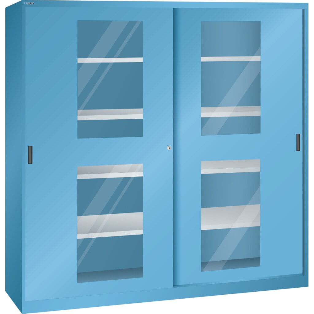 LISTA Schiebetürschrank, (BxTxH) 2000x400x1950 mm, 8 Verstellböden, Sichtfenster, Tiefe 580 mm, lichtblau