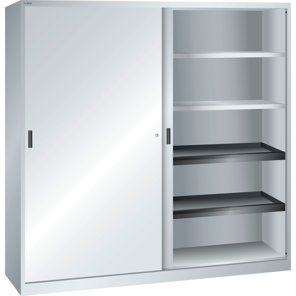Produktabbildung: LISTA Schiebetürschrank, (BxTxH) 2000x580x1950mm, 4 Auszug-, 4 Verstellböden, lichtgrau