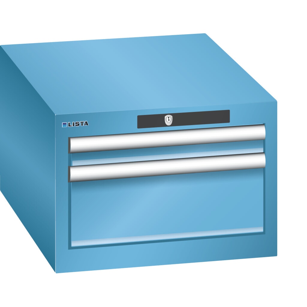 Produktabbildung: LISTA Schubladenschrank 18x27E, (BxTxH) 411x572x283mm, 2 Schubladen, 1 x 50 / 1 x 150, lichtblau, KEY Lock
