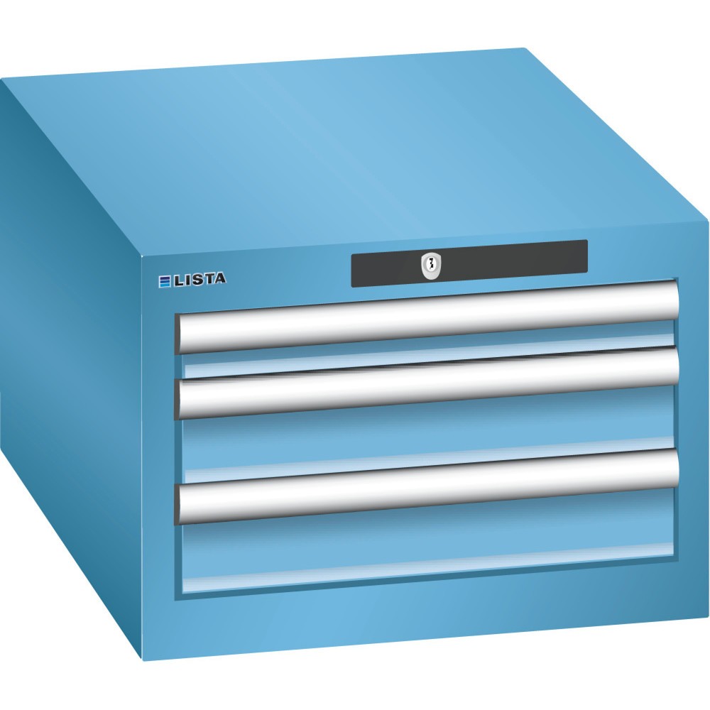 Produktabbildung: LISTA Schubladenschrank 18x27E, (BxTxH) 411x572x283mm, 3 Schubladen, 1 x 50 / 2 x 75, lichtblau, KEY Lock