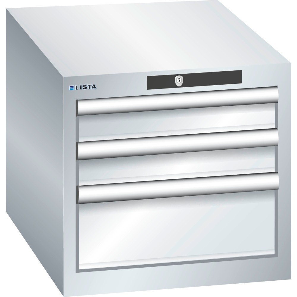 Produktabbildung: LISTA Schubladenschrank 18x27E, (BxTxH) 411x572x383mm, 3 Schubladen, 2 x 75 / 1 x 150, lichtgrau, KEY Lock