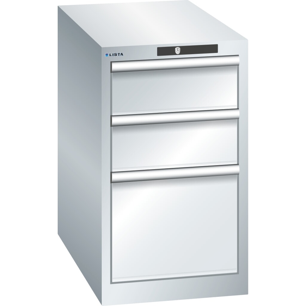 Produktabbildung: LISTA Schubladenschrank 18x36E, (BxTxH) 411x725x700mm, 3 Schubladen, 2 x 150 / 1 x 300, lichtgrau, RFID Lock