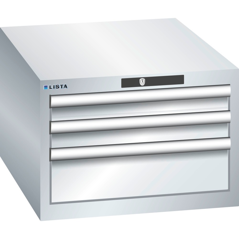 Produktabbildung: LISTA Schubladenschrank 27x36E, (BxTxH) 564x725x383mm, 3 Schubladen, 2 x 75 / 1 x 150, lichtgrau, RFID Lock