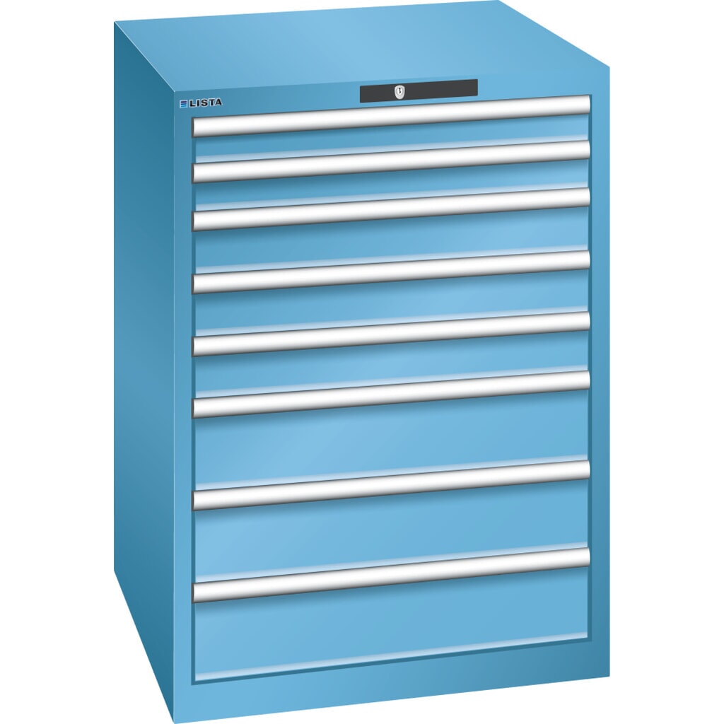 LISTA Schubladenschrank 36x36E, (BxTxH) 717x725x1000mm, 8 Schubladen, 2 x 75 / 3 x 100 / 3 x 150, lichtblau, KEY Lock Produktabbildung: LISTA Schubladenschrank 36x36E, (BxTxH) 717x725x1000mm, 8 Schubladen, 2 x 75 / 3 x 100 / 3 x 150, lichtblau, KEY Lock