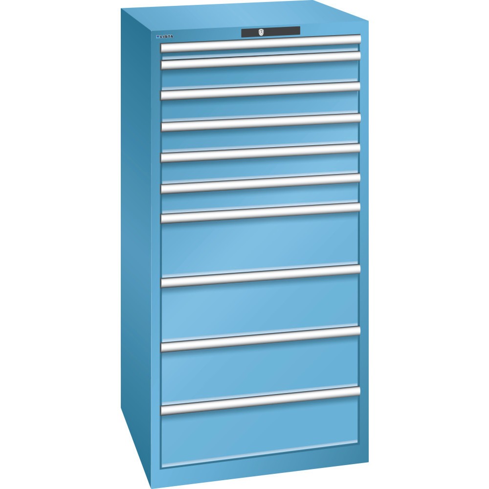 Produktabbildung: LISTA Schubladenschrank 36x36E, (BxTxH) 717x725x1450mm, 10 Schubladen TK 200kg, lichtblau, KEY Lock