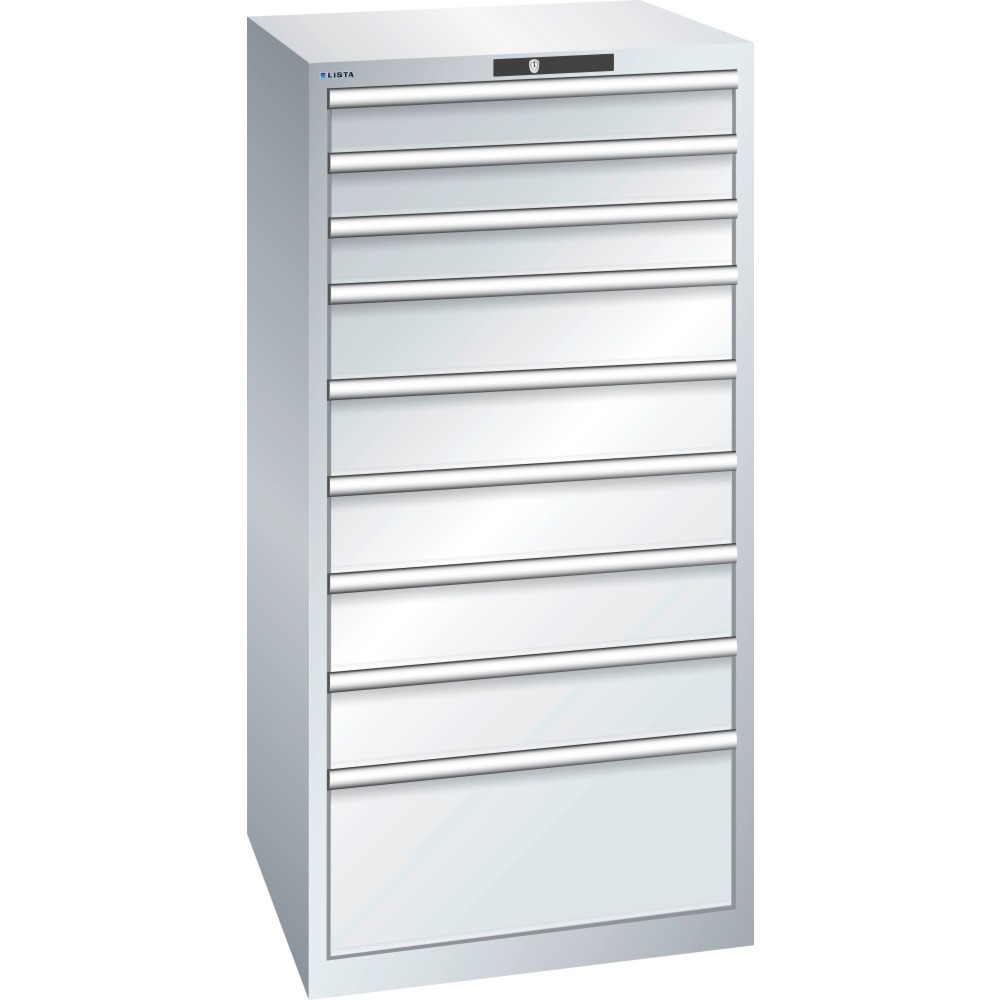 Produktabbildung: LISTA Schubladenschrank 36x36E, (BxTxH) 717x725x1450mm, 9 Schubladen TK 200kg, lichtgrau, KEY Lock
