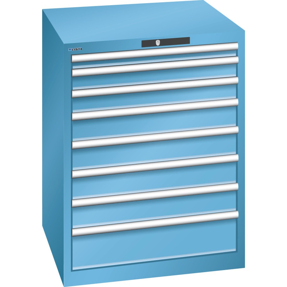 Produktabbildung: LISTA Schubladenschrank 36x36E, (BxTxH) 717x725x850mm, 8 Schubladen TK 200kg, lichtblau, KEY Lock