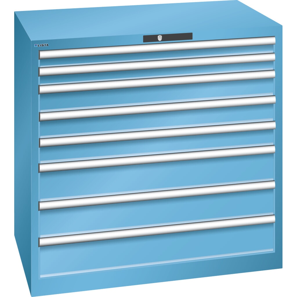 Produktabbildung: LISTA Schubladenschrank 54x36E, (BxTxH) 1023x725x1000mm, 8 Schubladen, 2 x  75 / 3 x 100 / 3 x 150, lichtblau, KEY Lock