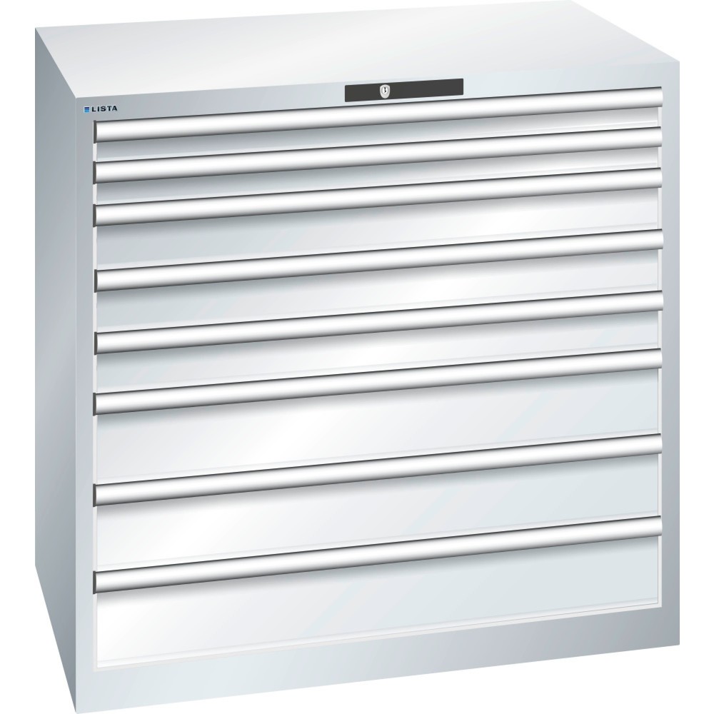 Produktabbildung: LISTA Schubladenschrank 54x36E, (BxTxH) 1023x725x1000mm, 8 Schubladen, 2 x  75 / 3 x 100 / 3 x 150, lichtgrau, RFID Lock