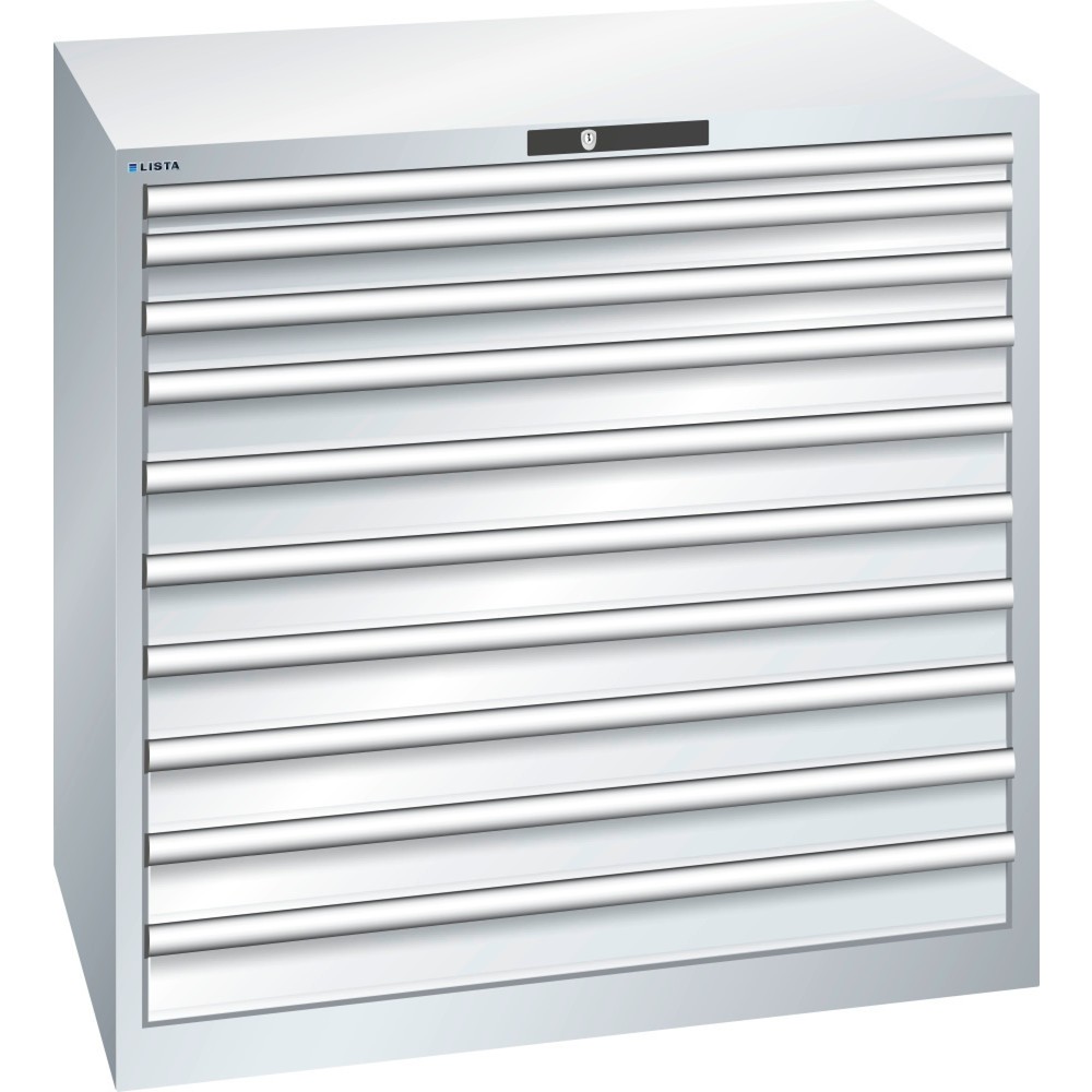 Produktabbildung: LISTA Schubladenschrank 54x36E, (BxTxH) 1023x725x1000mm, 10 Schubladen TK 200kg, lichtgrau, CODE Lock