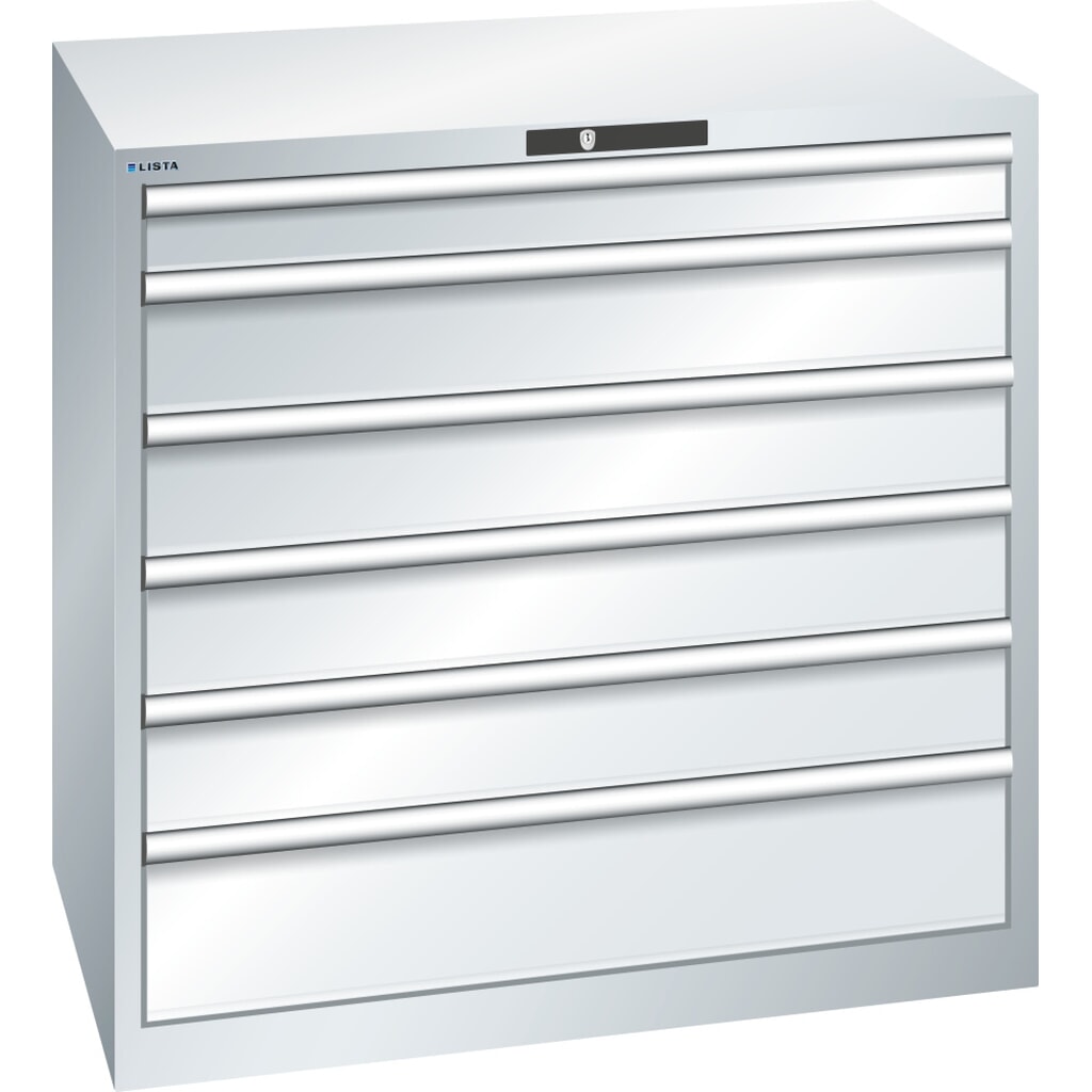Produktabbildung: LISTA Schubladenschrank 54x36E, (BxTxH) 1023x725x1000mm, 6 Schubladen TK 200kg, lichtgrau, KEY Lock