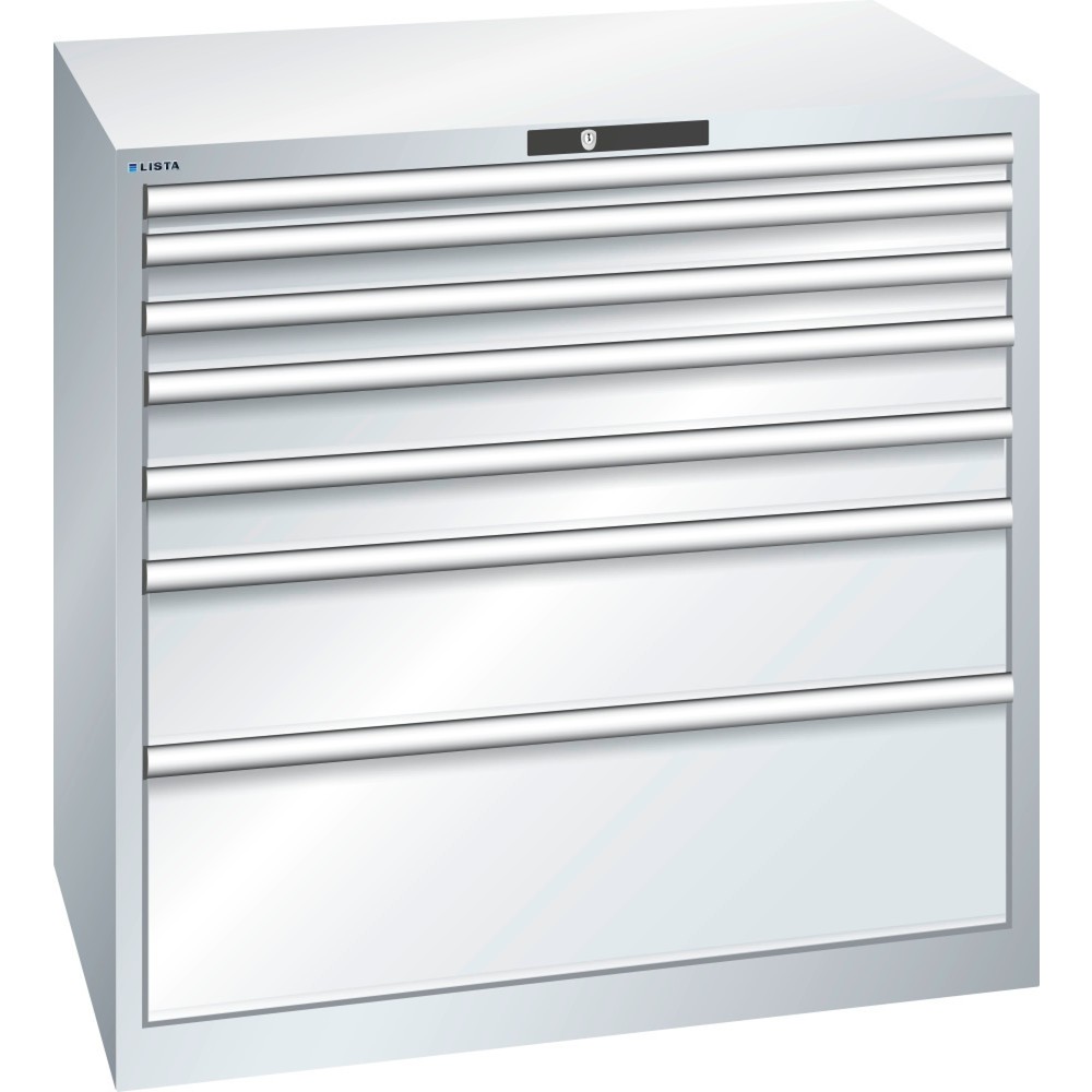 Produktabbildung: LISTA Schubladenschrank 54x36E, (BxTxH) 1023x725x1000mm, 7 Schubladen TK 200kg, lichtgrau, KEY Lock