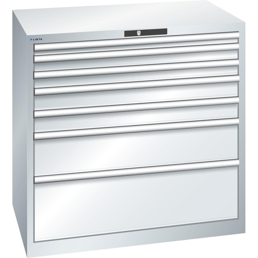 Produktabbildung: LISTA Schubladenschrank 54x36E, (BxTxH) 1023x725x1000mm, 7 Schubladen TK 200kg, lichtgrau, KEY Lock