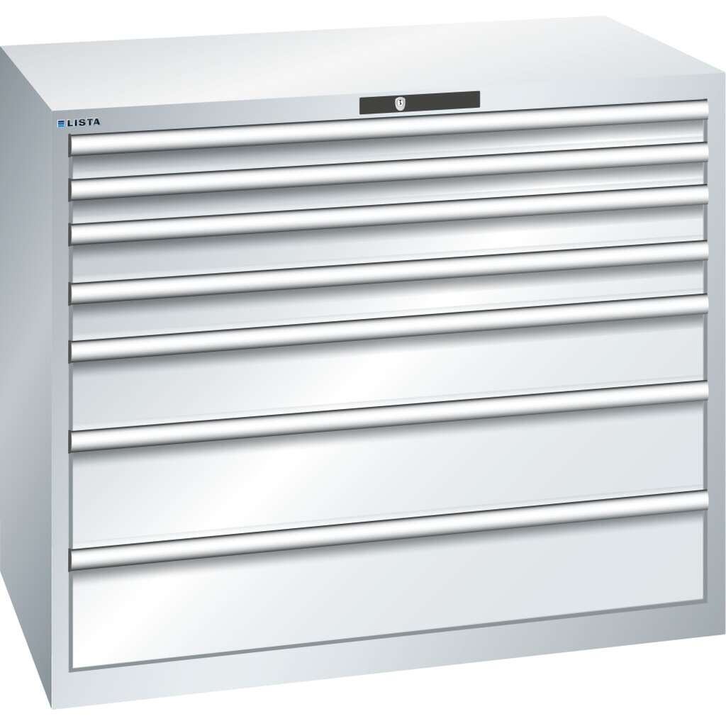 LISTA Schubladenschrank 64x36E, (BxTxH) 1193x725x1000mm, 7 Schubladen TK 200kg, lichtgrau, RFID Lock Produktabbildung: LISTA Schubladenschrank 64x36E, (BxTxH) 1193x725x1000mm, 7 Schubladen TK 200kg, lichtgrau, RFID Lock