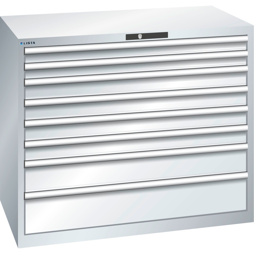 Produktabbildung: LISTA Schubladenschrank 64x36E, (BxTxH) 1193x725x1000mm, 8 Schubladen, Fronthöhen 75-200mm, lichtgrau, KEY Lock