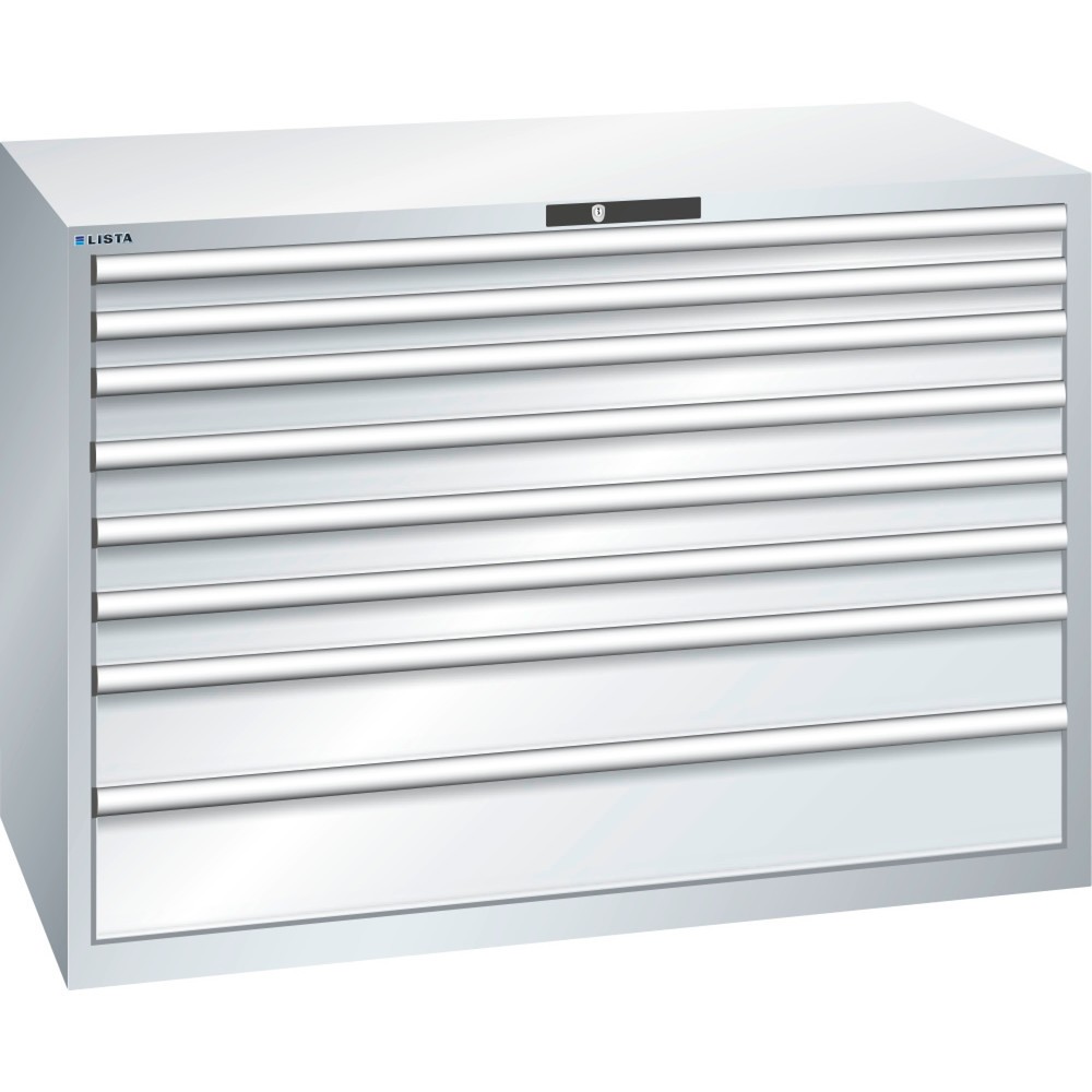 Produktabbildung: LISTA Schubladenschrank 78x36E, (BxTxH) 1431x725x1000mm, 8 Schubladen TK 200kg, lichtgrau, RFID Lock