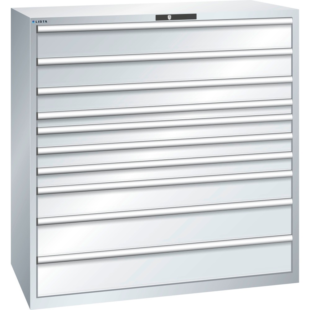 Produktabbildung: LISTA Schubladenschrank 78x36E, (BxTxH) 1431x725x1450mm, 10 Schubladen TK 200kg, lichtgrau, RFID Lock