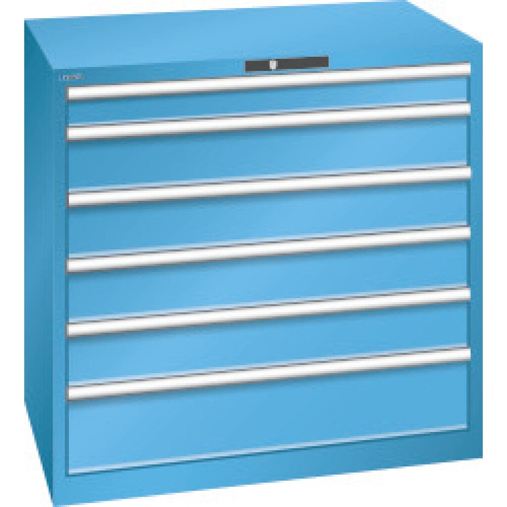 LISTA Schubladenschrank, Schubladen 1x100 + 4x150 + 1x200 mm, TK je 200 kg, lichtblau Produktabbildung: LISTA Schubladenschrank, Schubladen 1x100 + 4x150 + 1x200 mm, TK je 200 kg, lichtblau