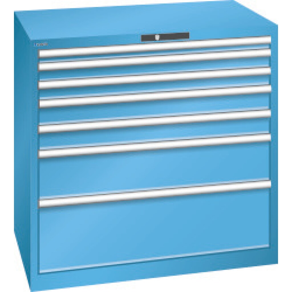 LISTA Schubladenschrank, Schubladen 1x50 + 2x75 + 2x100 + 1x200 + 1x300 mm, TK 200 kg, lichtblau Produktabbildung: LISTA Schubladenschrank, Schubladen 1x50 + 2x75 + 2x100 + 1x200 + 1x300 mm, TK 200 kg, lichtblau