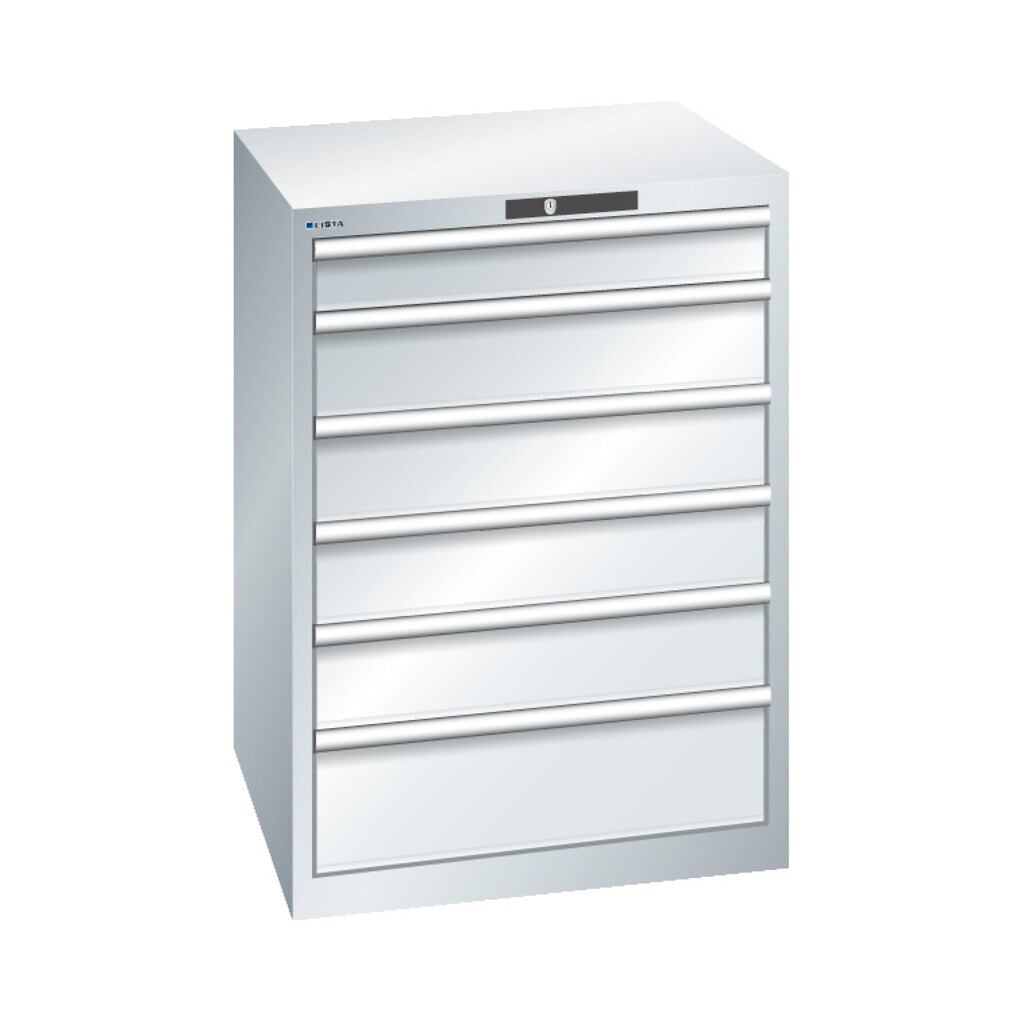 LISTA Schubladenschrank, Schubladen 1x100 + 4x150 + 1x200 mm, TK 75 kg, lichtblau Produktabbildung: LISTA Schubladenschrank, Schubladen 1x100 + 4x150 + 1x200 mm, TK 75 kg, lichtblau